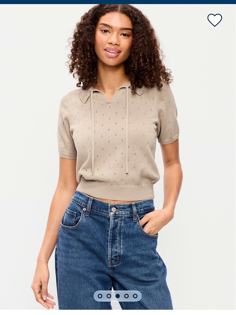 Pointelle tie front polo